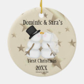 Cute Kissans Snowman Eerste Kerstversiering Keramisch Ornament (Achterkant)