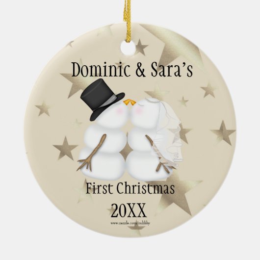 Cute Kissans Snowman Eerste Kerstversiering Keramisch Ornament (Achterkant)