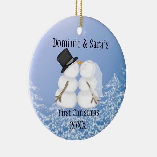 Cute Kissans Snowman Eerste Kerstversiering Keramisch Ornament (Rechts)