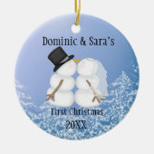 Cute Kissans Snowman Eerste Kerstversiering Keramisch Ornament (Voorkant)