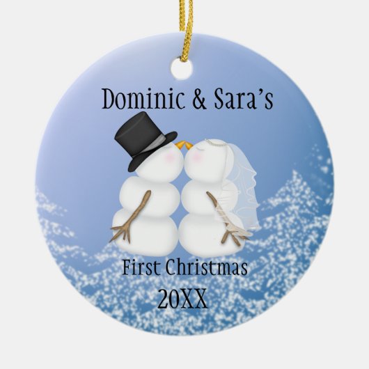 Cute Kissans Snowman Eerste Kerstversiering Keramisch Ornament (Voorkant)