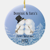 Cute Kissans Snowman Eerste Kerstversiering Keramisch Ornament (Achterkant)