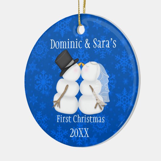 Cute Kissans Snowman Eerste Kerstversiering Keramisch Ornament (Links)