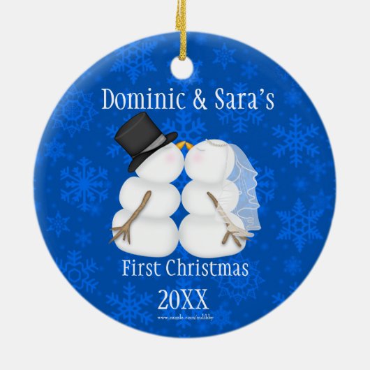 Cute Kissans Snowman Eerste Kerstversiering Keramisch Ornament (Achterkant)