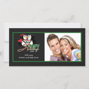 CUTE Kissing Penguins Merry-kerstfotokaart Feestdagenkaart