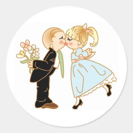 Cute Kissingende Couple Ronde Sticker (Voorkant)