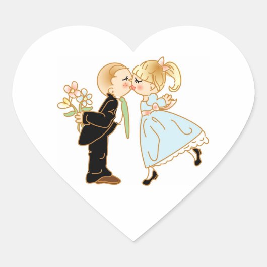 Cute Kisssing Couple Wedding Hearts Hart Sticker (Voorkant)