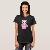 Cute Kit Tea Cup Funny Cat T-shirt (Voorkant volledig)