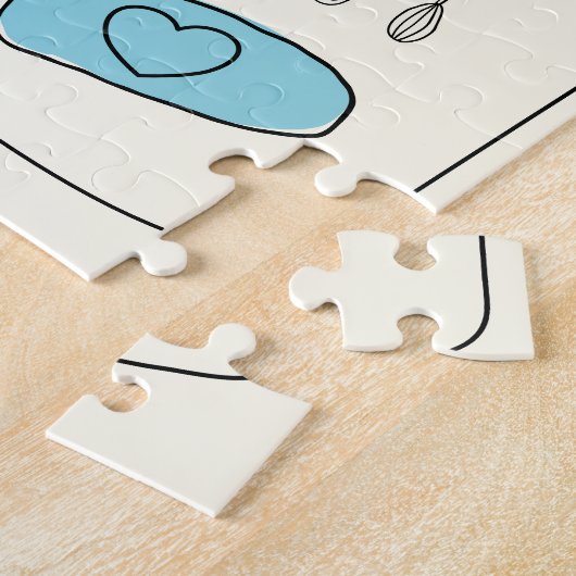 Cute Kitchen Illustration Blue Personalized Name Legpuzzel (Zijkant)