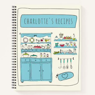 Cute Kitchen Illustration Personalized Recipe Notitieboek