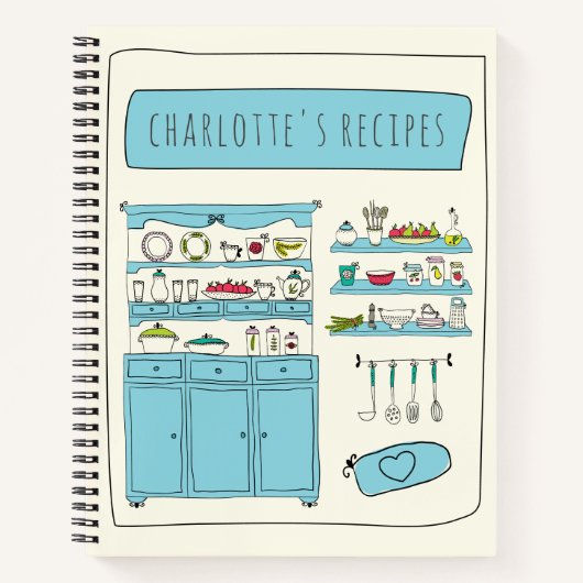 Cute Kitchen Illustration Personalized Recipe Notitieboek (Voorkant)