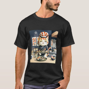 Cute Kitchen Kitty Japans Restaurant Grappige Sush T-shirt