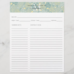 Cute Kitchen Monogram Blauwgroen Floral Botanical