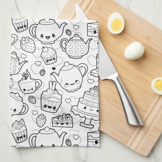 Cute Kitchen Pattern Theedoek (Quarter Fold)
