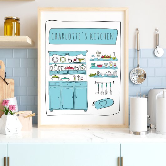 Cute Kitchen Playful Draging Gepersonaliseerde Naa Poster