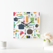 Cute Kitchen Tools Silhouette Illustratie Vierkante Klok (Huis)