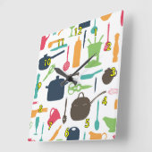 Cute Kitchen Tools Silhouette Illustratie Vierkante Klok (Hoek)