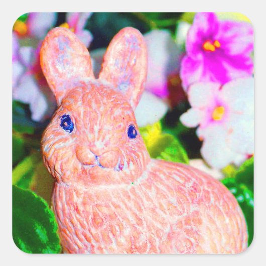 Cute Kitschy Bunny Rabbit Vierkante Sticker (Voorkant)