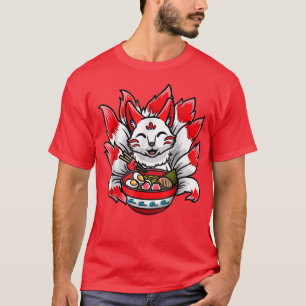Cute Kitsune Ramen Bowl Japanse nonodle Anime Fox T-shirt