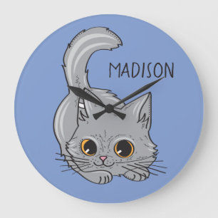 Cute Kitten, aangepaste naam en kleurwandklok Grote Klok