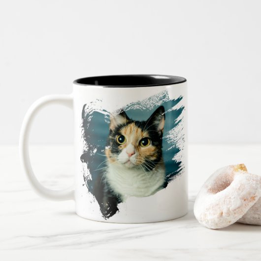 Cute Kitten Artwork Tweekleurige Koffiemok (Met donut)