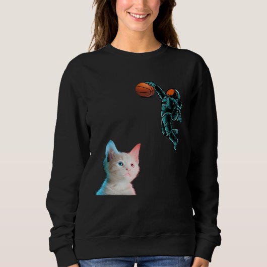 Cute Kitten Astronaut Playing Basketball For Cat Trui (Voorkant)