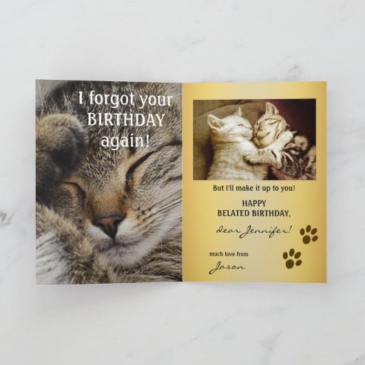 Cute Kitten Belated Birthday Kaart (Binnen)