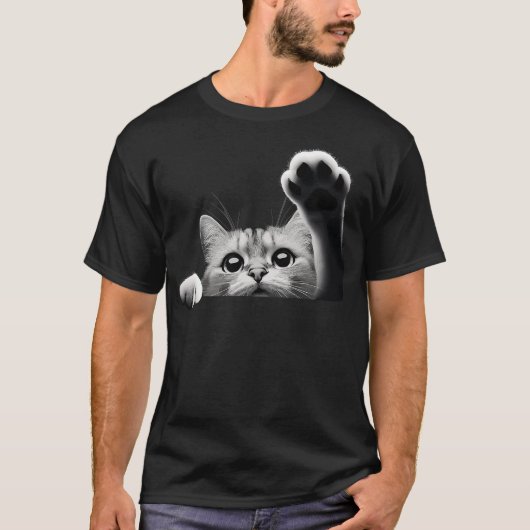 Cute Kitten Big Eyes Cat Outstretched Paw T-shirt (Voorkant)