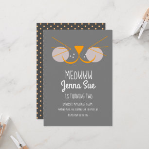 Cute Kitten Birthday Party Grey Cat Invitation Kaart