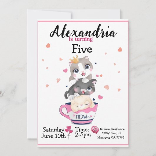 Cute kitten Birthday party uitnodiging (Voorkant)