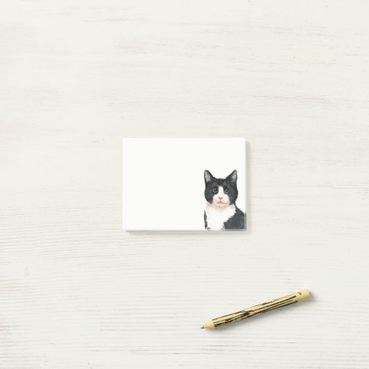 Cute Kitten Black White Waterverf Kitty Cat Post-it® Notes (Op bureau)