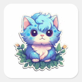 Cute Kitten Blue Vierkante Sticker