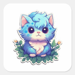 Cute Kitten Blue Vierkante Sticker