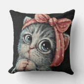 Cute Kitten Bow Cross Stitch Throw Pillow Kussen (Voorkant)