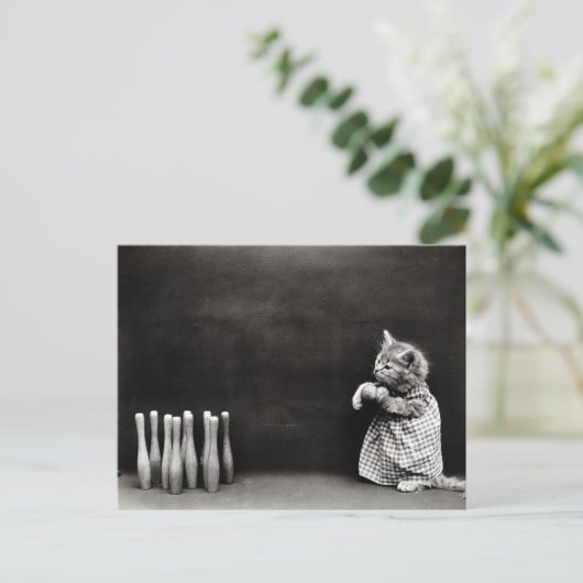 Cute  Kitten Bowling Briefkaart (Staand voorkant)
