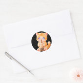 Cute Kitten & Bubble Tea Ronde Sticker (Envelop)