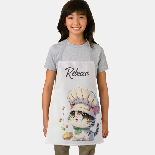 Cute Kitten Cat Chef Illustralized Personalized Schort (Insitu)