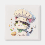 Cute Kitten Cat Chef Illustratie Magneet (Voorkant)
