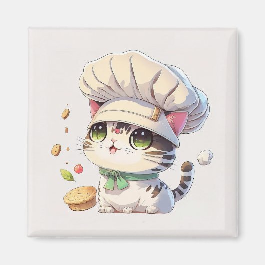 Cute Kitten Cat Chef Illustratie Magneet (Voorkant)