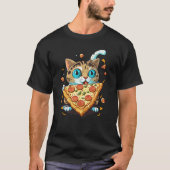 Cute Kitten Cat Eating Pizza T-shirt (Voorkant)