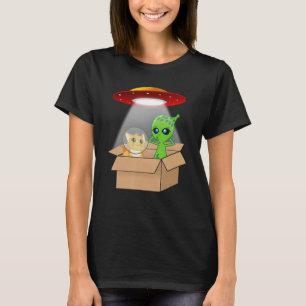 Cute Kitten Cat en Alien Cardboard Spaceship T-shirt