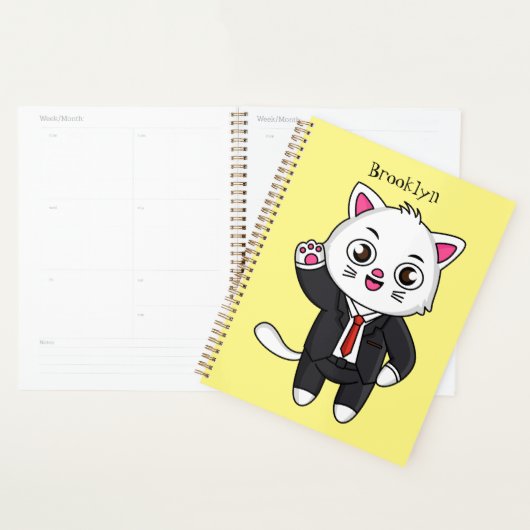 Cute kitten cat in business suit cartoon planner (Display)
