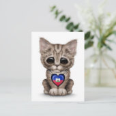 Cute Kitten Cat met Haïtiaanse vlag Heart, wit Briefkaart (Staand voorkant)
