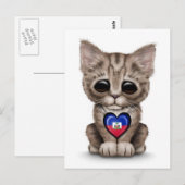 Cute Kitten Cat met Haïtiaanse vlag Heart, wit Briefkaart (Voorkant / Achterkant)