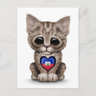 Cute Kitten Cat met Haïtiaanse vlag Heart, wit Briefkaart