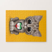 Cute Kitten Cat met Iraans vlaggenhart, geel Legpuzzel (Horizontaal)