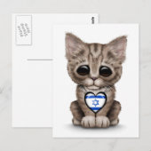 Cute Kitten Cat met Israëlisch vlaggenhart, wit Briefkaart (Voorkant / Achterkant)