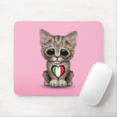 Cute Kitten Cat met Italiaans vlaggenhart, roze Muismat (Met muis)