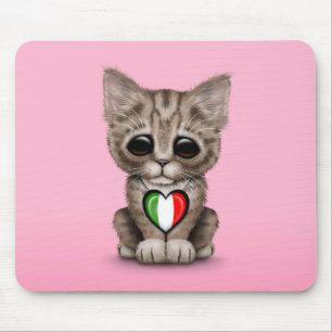 Cute Kitten Cat met Italiaans vlaggenhart, roze Muismat