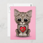 Cute Kitten Cat met Marokkaans vlaggenhart, roze Briefkaart (Voorkant / Achterkant)